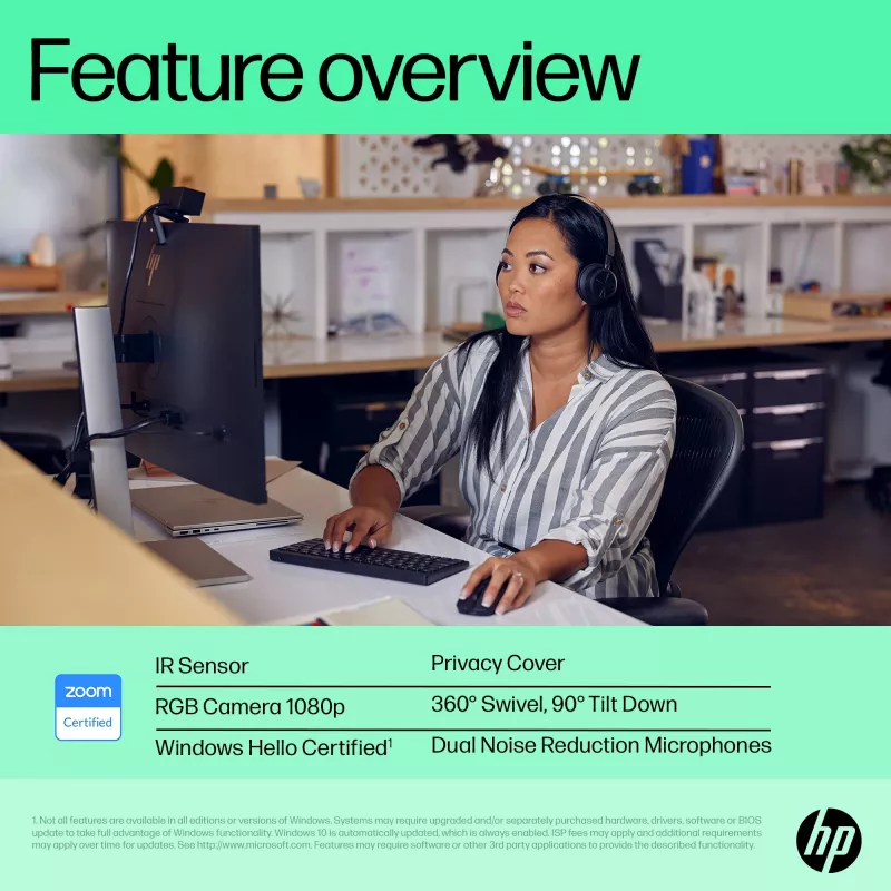 HP 625 FHD veebikaamera, 4 MP, 1920 x 1080 pikslit, Full HD, äriklass, USB, must