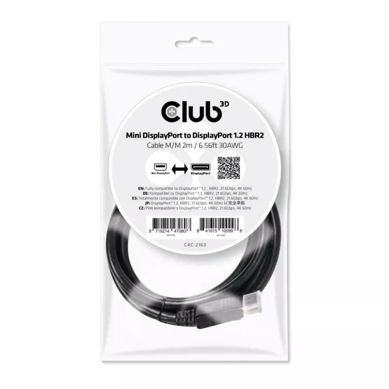 CLUB3D Mini DisplayPort to DisplayPort 1.2 M/M 2m 4K60Hz