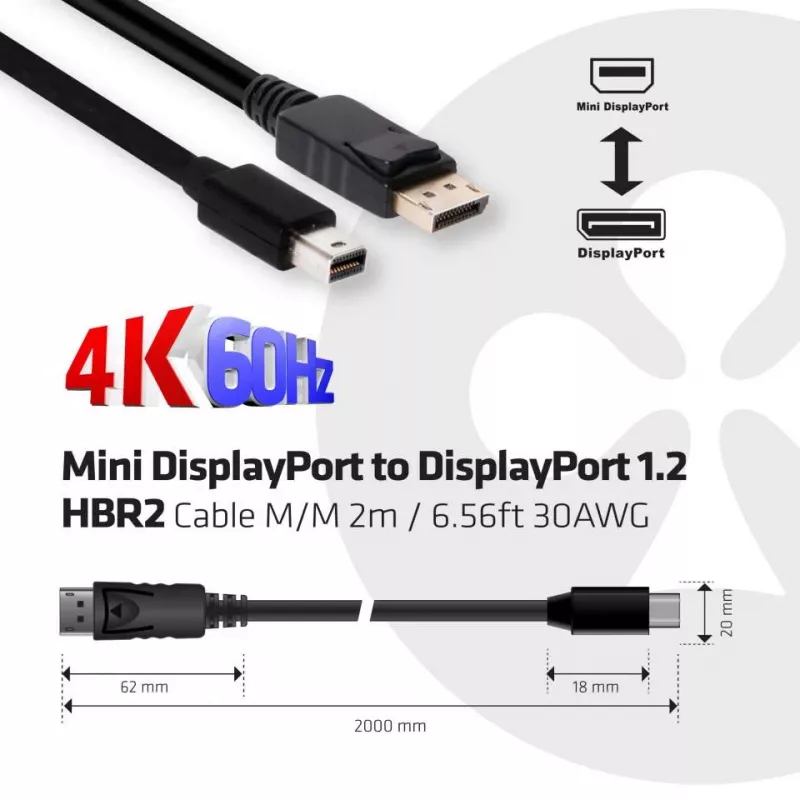 CLUB3D Mini DisplayPort to DisplayPort 1.2 M/M 2m 4K60Hz