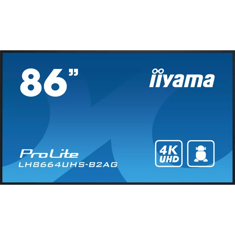 iiyama LH8664UHS-B2AG Signage Display Digitaalne siltide kuva 2.17 m (85.6 tolli) Wi-Fi 500 cd/m² 4K Ultra HD Must Sisseehitatud protsessor Android 11 24/7