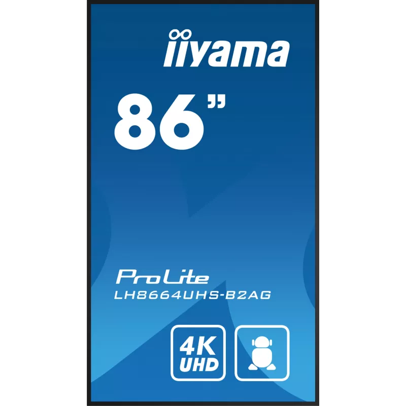 iiyama LH8664UHS-B2AG Signage Display Digitaalne siltide kuva 2.17 m (85.6 tolli) Wi-Fi 500 cd/m² 4K Ultra HD Must Sisseehitatud protsessor Android 11 24/7