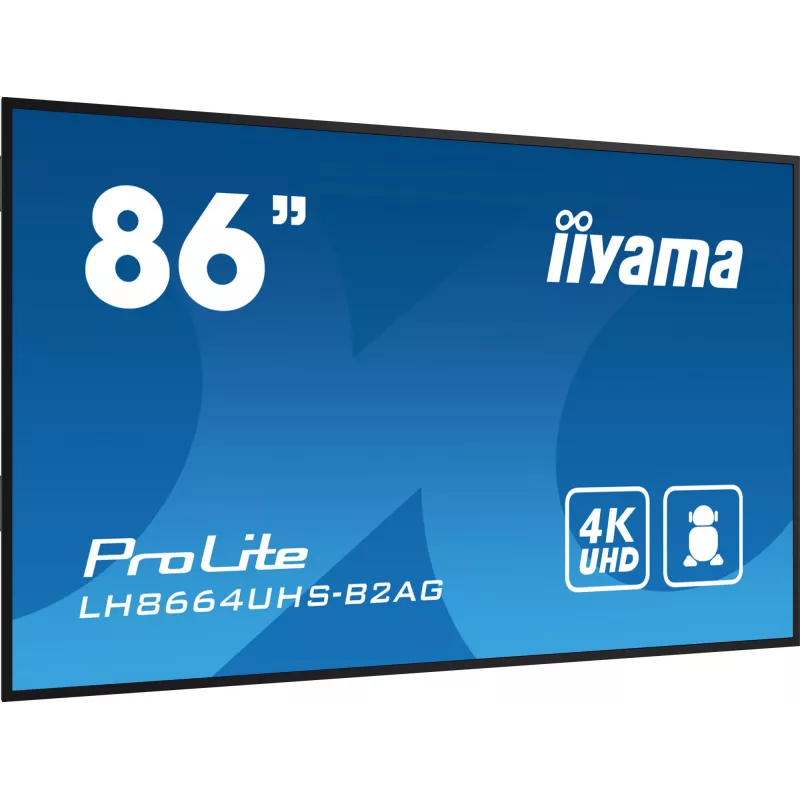 iiyama LH8664UHS-B2AG Signage Display Digitaalne siltide kuva 2.17 m (85.6 tolli) Wi-Fi 500 cd/m² 4K Ultra HD Must Sisseehitatud protsessor Android 11 24/7