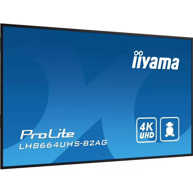 iiyama LH8664UHS-B2AG Signage Display Digitaalne siltide kuva 2.17 m (85.6 tolli) Wi-Fi 500 cd/m² 4K Ultra HD Must Sisseehitatud protsessor Android 11 24/7