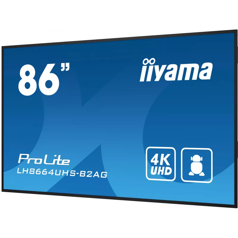 iiyama LH8664UHS-B2AG Signage Display Digitaalne siltide kuva 2.17 m (85.6 tolli) Wi-Fi 500 cd/m² 4K Ultra HD Must Sisseehitatud protsessor Android 11 24/7