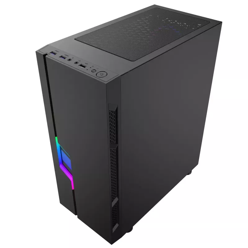 PC-korpus GEMBIRD Fornax 2000 RGB Midi Tower Must — Micro ATX/ITX/ATX, 1x120mm tagumine ventilaator, 2x2,5-tollist pesa, 2x3.0 USB-A, karastatud klaas
