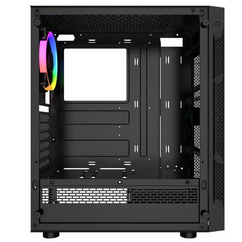 PC-korpus GEMBIRD Fornax 2000 RGB Midi Tower Must — Micro ATX/ITX/ATX, 1x120mm tagumine ventilaator, 2x2,5-tollist pesa, 2x3.0 USB-A, karastatud klaas