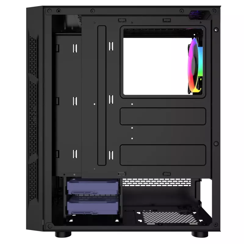 PC-korpus GEMBIRD Fornax 2000 RGB Midi Tower Must — Micro ATX/ITX/ATX, 1x120mm tagumine ventilaator, 2x2,5-tollist pesa, 2x3.0 USB-A, karastatud klaas
