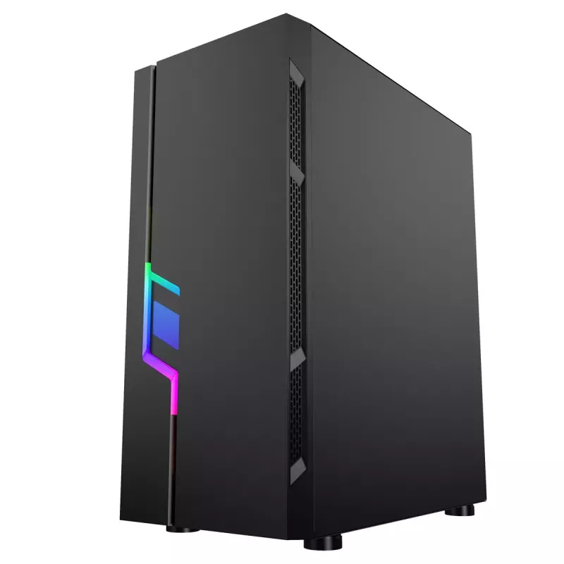 PC-korpus GEMBIRD Fornax 2000 RGB Midi Tower Must — Micro ATX/ITX/ATX, 1x120mm tagumine ventilaator, 2x2,5-tollist pesa, 2x3.0 USB-A, karastatud klaas