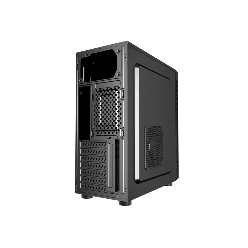 PC-korpus GEMBIRD Fornax 160 Mini Tower — must, SPCC, toetab ITX/mATX/ATX, 1×3,5-tolline + 3×2,5-tollist sahtlit, 7 laienduspesa, 445×185×390 mm