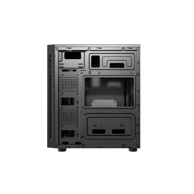 PC-korpus GEMBIRD Fornax 160 Mini Tower — must, SPCC, toetab ITX/mATX/ATX, 1×3,5-tolline + 3×2,5-tollist sahtlit, 7 laienduspesa, 445×185×390 mm