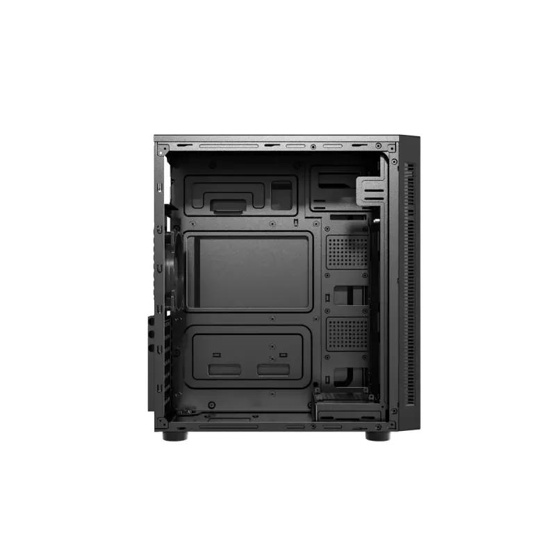 PC-korpus GEMBIRD Fornax 160 Mini Tower — must, SPCC, toetab ITX/mATX/ATX, 1×3,5-tolline + 3×2,5-tollist sahtlit, 7 laienduspesa, 445×185×390 mm