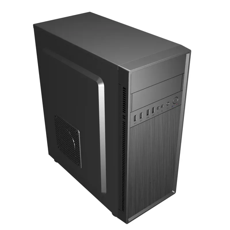 PC-korpus GEMBIRD Fornax 160 Mini Tower — must, SPCC, toetab ITX/mATX/ATX, 1×3,5-tolline + 3×2,5-tollist sahtlit, 7 laienduspesa, 445×185×390 mm