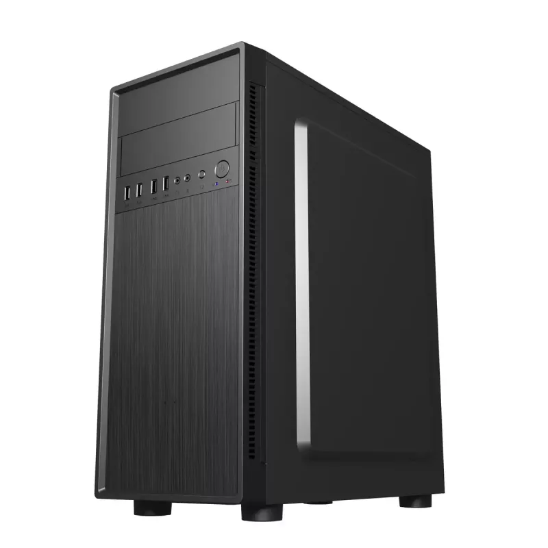 PC-korpus GEMBIRD Fornax 160 Mini Tower — must, SPCC, toetab ITX/mATX/ATX, 1×3,5-tolline + 3×2,5-tollist sahtlit, 7 laienduspesa, 445×185×390 mm