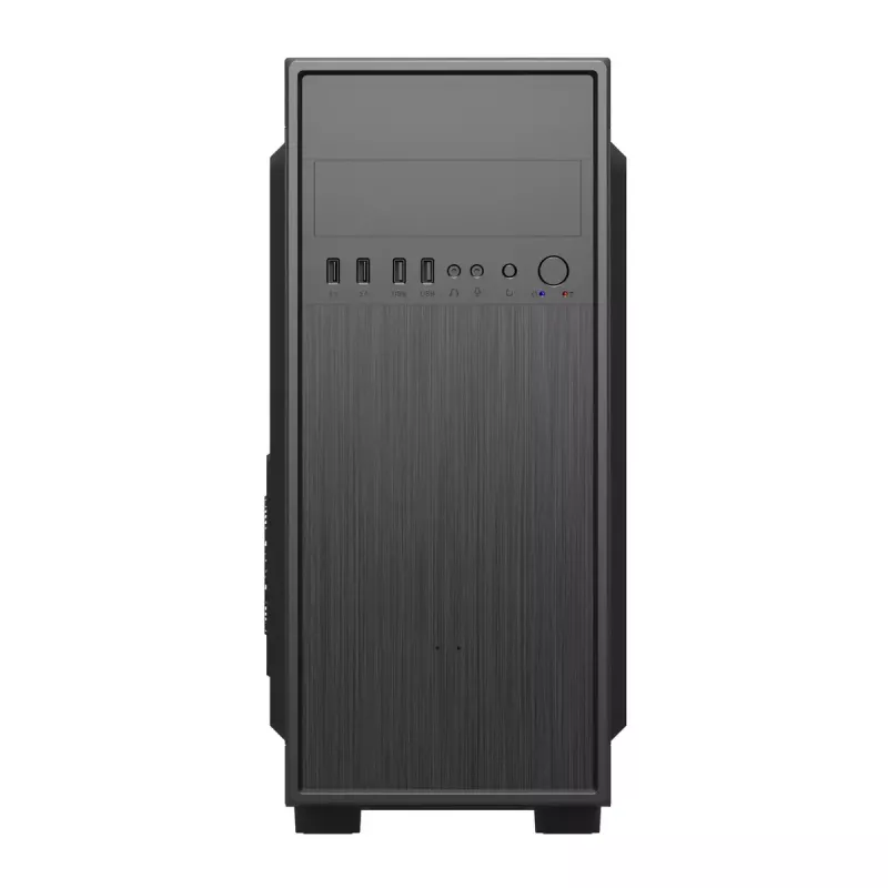 PC-korpus GEMBIRD Fornax 160 Mini Tower — must, SPCC, toetab ITX/mATX/ATX, 1×3,5-tolline + 3×2,5-tollist sahtlit, 7 laienduspesa, 445×185×390 mm