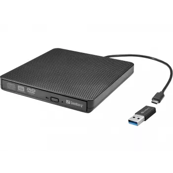 Sandberg USB-C/A DVD-seade, Must, Salv, Lauaarvuti/sülearvuti, DVD Super Multi DL, USB Type-C, CD-R, CD-ROM, CD-RW, DVD+R DL, DVD-R, DVD-R DL, DVD-RAM, DVD-ROM, DVD-RW