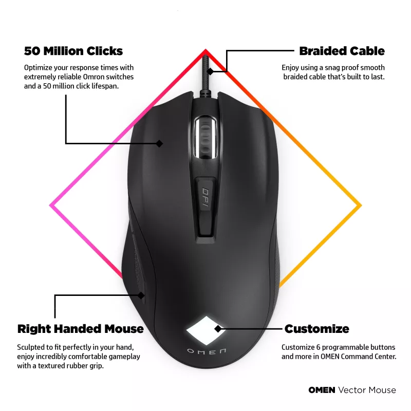 HP OMEN Vector Hiir, Paremakäeline, IR LED, USB Type-A, 16000 DPI, 1 ms, Must