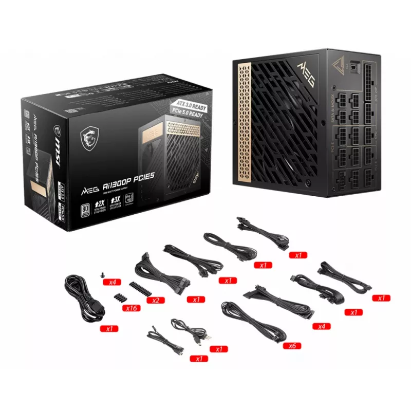 MSI MEG AI1300P PCIE5 toiteplokk 1300 W 24-pin ATX ATX Must