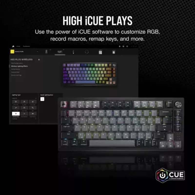 Mehaaniline mänguklaviatuur Corsair K65 PLUS WIRELESS RGB, juhtmevaba, USB, must