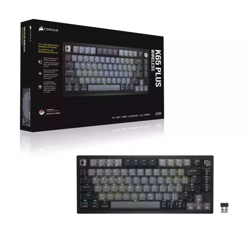 Mehaaniline mänguklaviatuur Corsair K65 PLUS WIRELESS RGB, juhtmevaba, USB, must