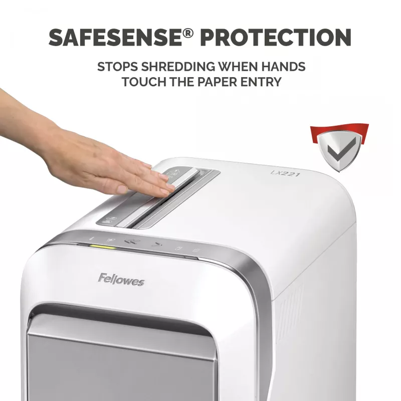 Fellowes LX Series Paper Shredder LX221 20 Sheet Micro Cut Shredder with 30 Litre Pull Out Bin Superior Security P5 Valge