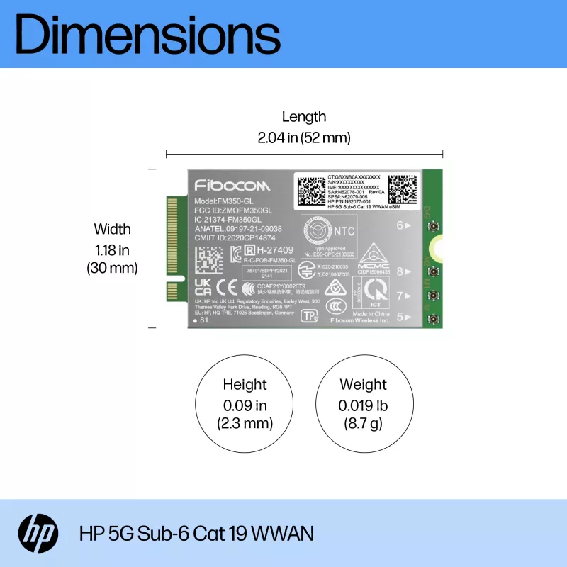 HP 5G Sub-6 Cat 19 WWAN liidesekaardid/adapter