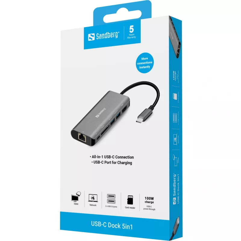 Sandberg USB-C Dock HDMI+LAN+SD+USB100W