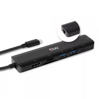 CLUB3D USB-tüüp C 7-ühes jaotur HDMI 4K60Hz SD TF kaardipesa 2x USB-tüüp A USB-tüüp C PD RJ45 töötab Thunderbolt 3-ga