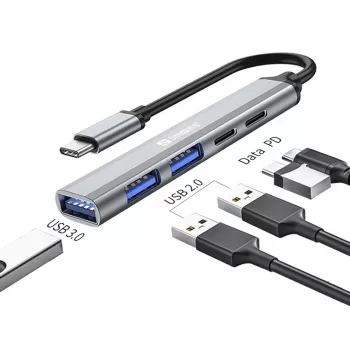 Sandberg USB-C to 3xUSB-A+2xUSB-C SAVER USB 3.2 Gen 1 Hall Alumiinium