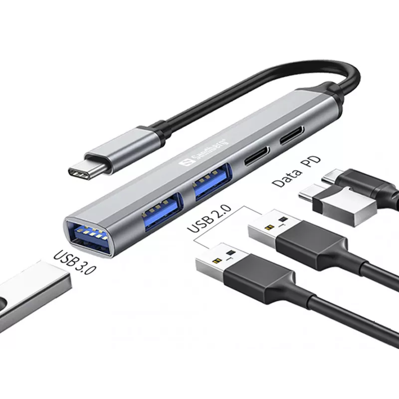 Sandberg USB-C to 3xUSB-A+2xUSB-C SAVER USB 3.2 Gen 1 Hall Alumiinium