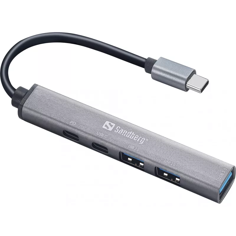Sandberg USB-C to 3xUSB-A+2xUSB-C SAVER USB 3.2 Gen 1 Hall Alumiinium