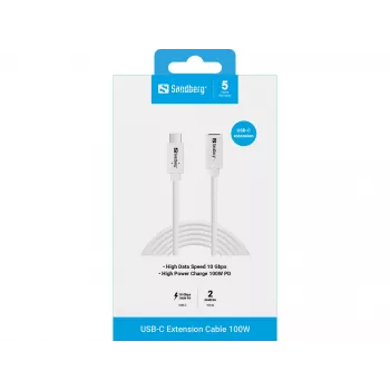 Sandberg USB-C to USB-C kaabel 2M 100W USB 3.2 Gen 2 valge