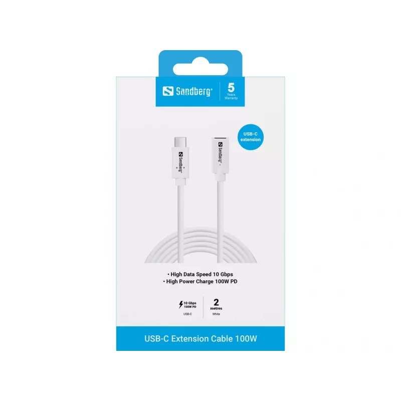 Sandberg USB-C to USB-C kaabel 2M 100W USB 3.2 Gen 2 valge