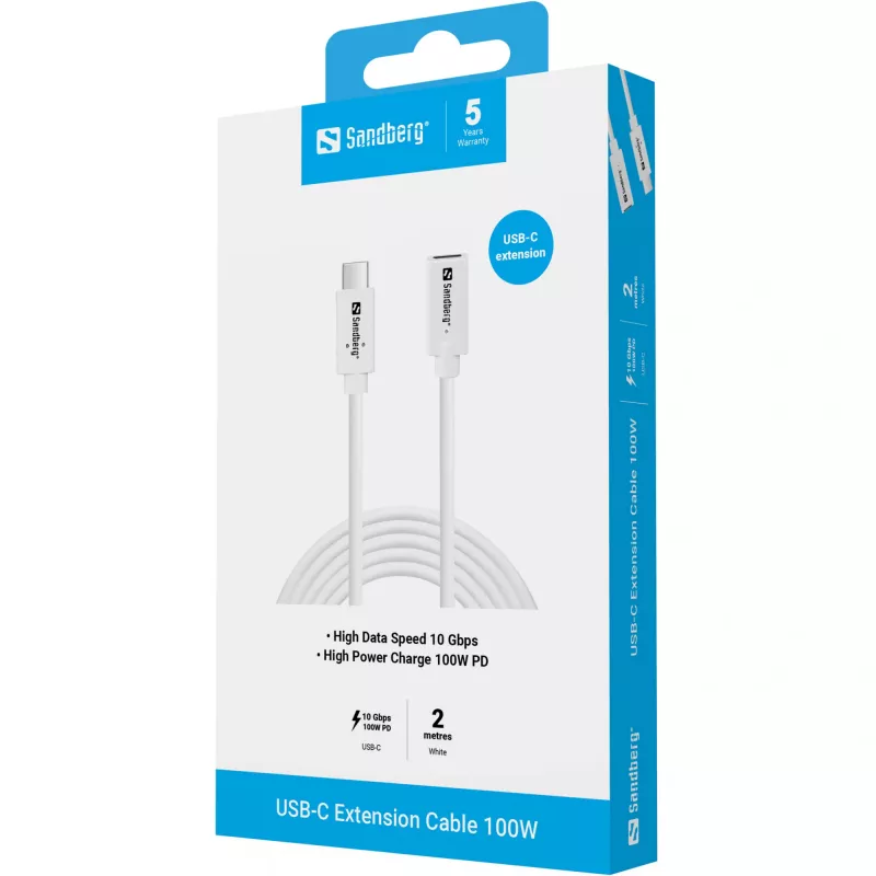 Sandberg USB-C to USB-C kaabel 2M 100W USB 3.2 Gen 2 valge