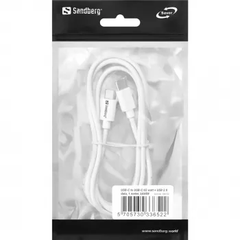 Sandberg USB-C USB-C 65W 1M SAVER, 1 m, USB C, USB C, USB 2.0, valge