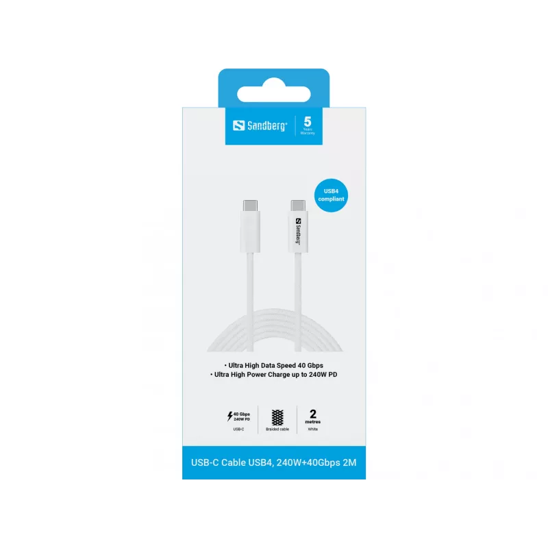 Kaabel Sandberg USB-C>C USB4 240W 40Gbps 2M