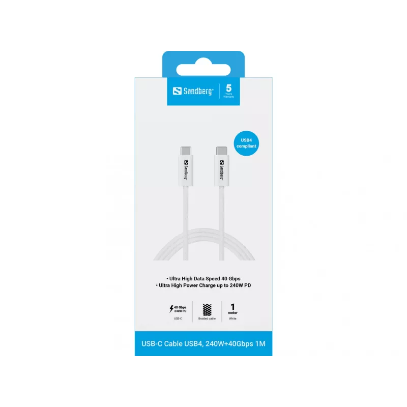 Kaabel Sandberg USB-C>C USB4 240W 40Gbps 1M