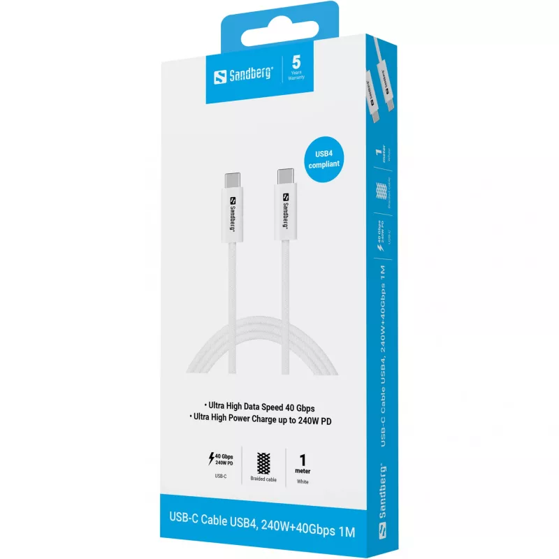 Kaabel Sandberg USB-C>C USB4 240W 40Gbps 1M