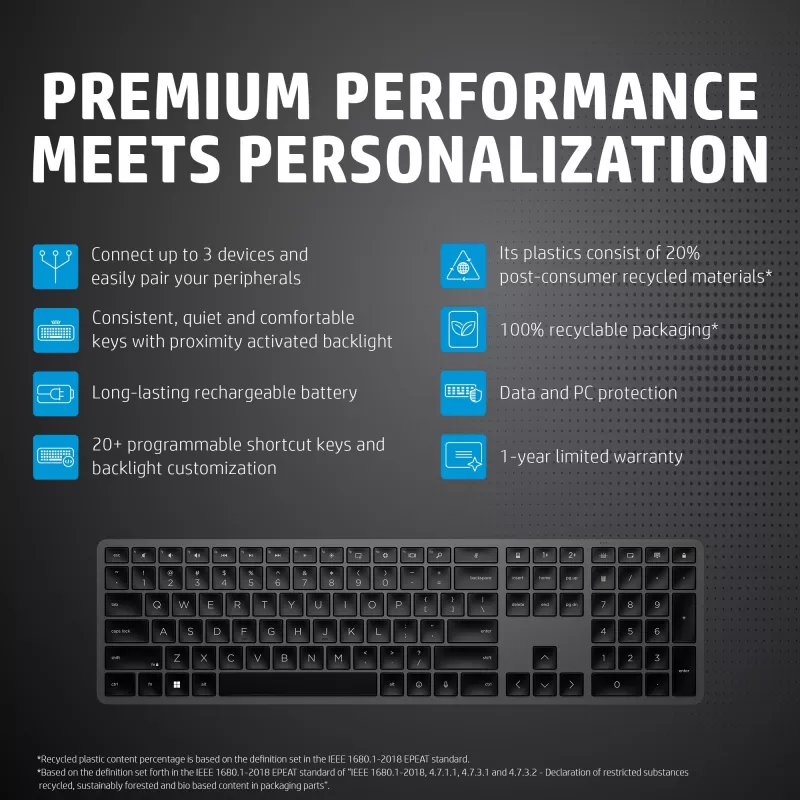 HP 975 kaherežiimiline juhtmevaba klaviatuur täissuuruses mehaaniline QWERTY