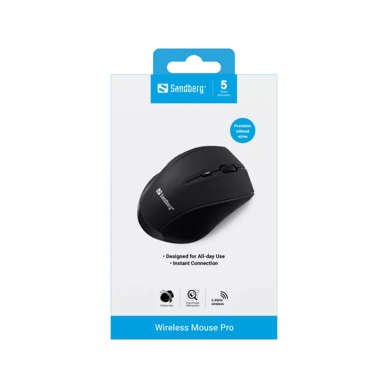 Sandberg Wireless hiir Pro, paremakäeline, optiline, RF-juhtmevaba, 1600 DPI, must