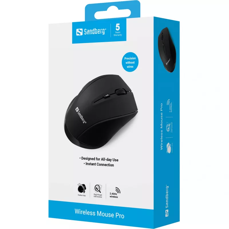 Sandberg Wireless hiir Pro, paremakäeline, optiline, RF-juhtmevaba, 1600 DPI, must