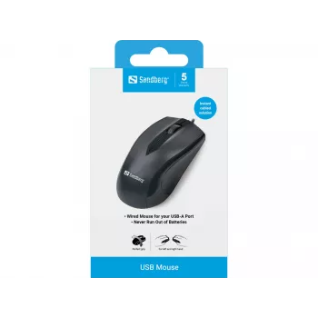 Sandbergi USB-hiir, paremakäeline, optiline, USB Type-A, 1200 DPI, must