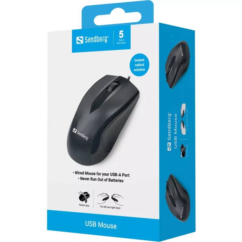 Sandbergi USB-hiir, paremakäeline, optiline, USB Type-A, 1200 DPI, must