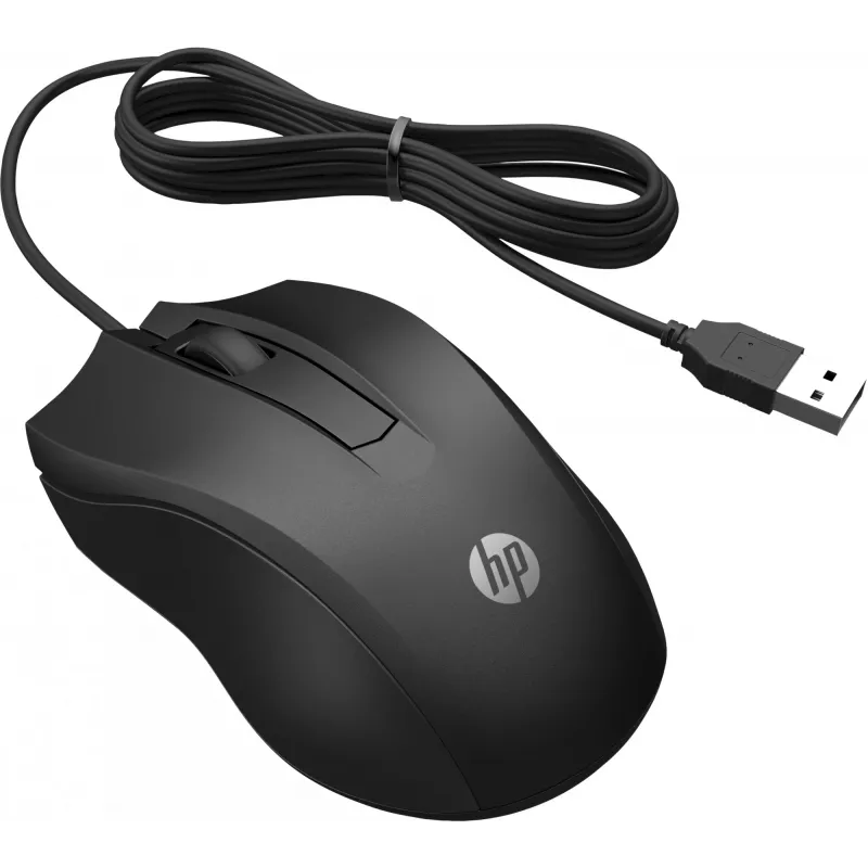 HP Wired hiir 100, Mõlemakäeline, Optiline, USB Type-A, 1600 DPI, Must