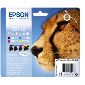 Epson Multipack 4-värvilist T0715 DURABrite Ultra tint, must, tsüaan, magenta, kollane, 7,4 ml, 5,5 ml, 1 tk, mitmikpakend