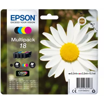 Epson Daisy Multipack 4 värvi 18 Claria Home tint, must, tsüaan, magenta, kollane, 5,2 ml, 3,3 ml, 1 tk, 175 lehekülge, mitmikpakend