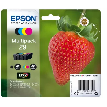 Epson Strawberry hulgipakend 4 värvi 29 Claria Home tint, Must, Tsüaan, magenta, Kollane, 5,3 ml, 3,2 ml, 1 tk, 175 lehekülge, Hulgipakend