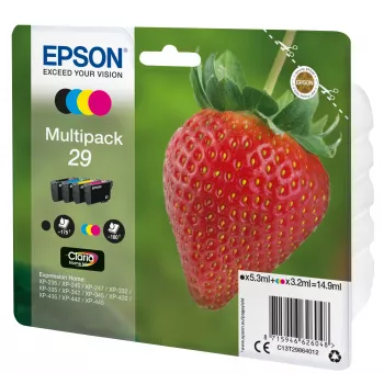 Epson Strawberry hulgipakend 4 värvi 29 Claria Home tint, Must, Tsüaan, magenta, Kollane, 5,3 ml, 3,2 ml, 1 tk, 175 lehekülge, Hulgipakend