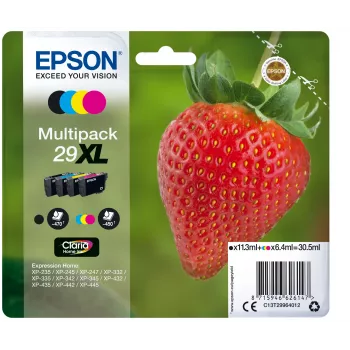 Epson Strawberry mitmikpakend 4 värvi 29XL Claria Home tint, must, tsüaan, magenta, kollane, 11,3 ml, 6,4 ml, 1 tk, 470 lehekülge, mitmikpakend