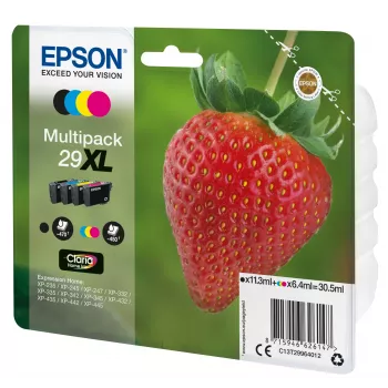 Epson Strawberry mitmikpakend 4 värvi 29XL Claria Home tint, must, tsüaan, magenta, kollane, 11,3 ml, 6,4 ml, 1 tk, 470 lehekülge, mitmikpakend