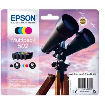 Epson Multipack 4-värvi 502 tint, standardtootlus, must, tsüaan, magenta, kollane, 4,6 ml, 3,3 ml, 1 tk, 210 lehekülge